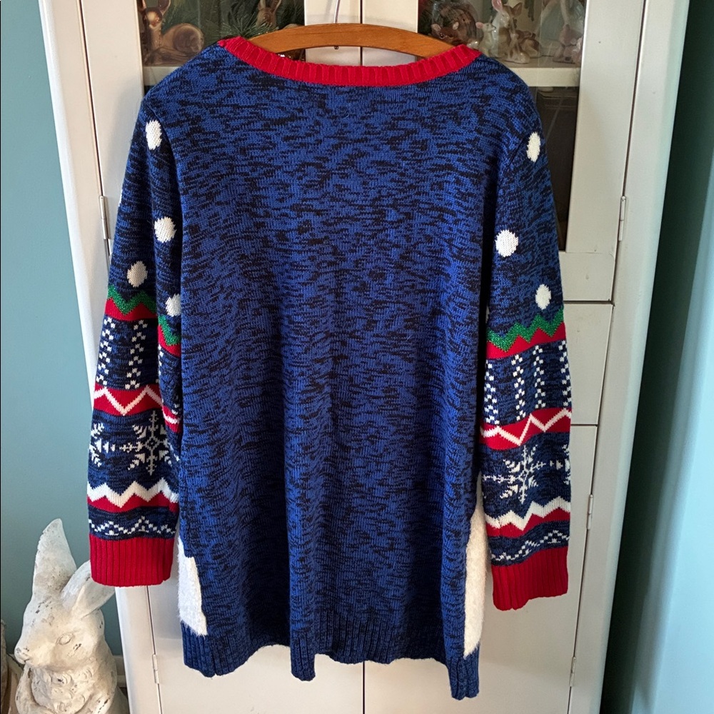 United States Seeaters sz 1X Ugly Christmas Festive Blue Sweater Penguins - Picture 6 of 7